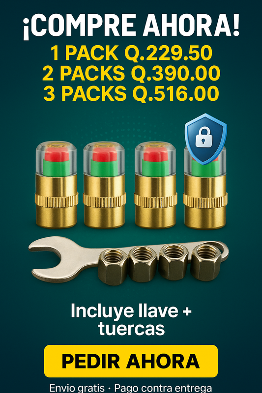 DriveSafe Caps™ + Kit Antirrobo GRATIS – El Guardián Invisible de tus Llantas