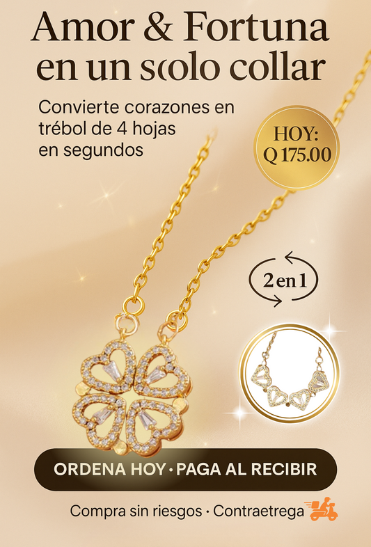 Collar 2 en 1 Amor&Fortuna que cambia de forma, Trébol - Corazones.